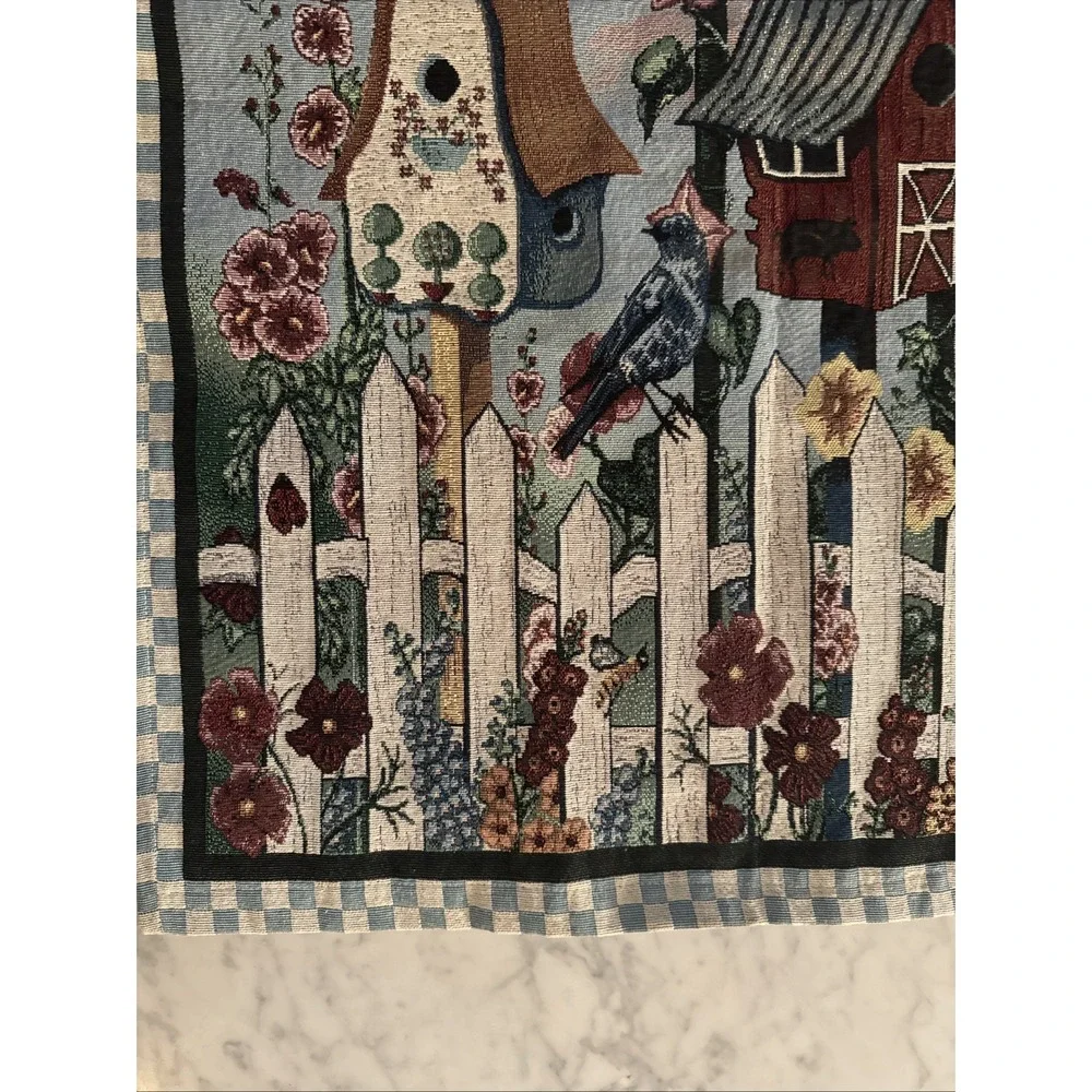 Vintage Birdhouse Bird Flowers Wall Hanging Tapestry Panel 34